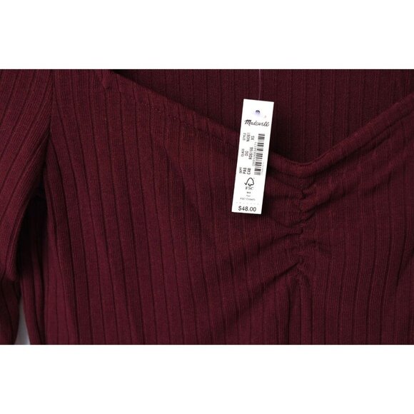 Madewell Long Sleeve Square Neck Baby Doll Top Sz 6 Burgundy Wine Color NEW - Picture 2 of 13